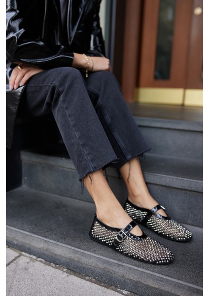 Santos Kadi̇n Si̇yah Rugan Komple Taşli̇ Ayakkabi̇