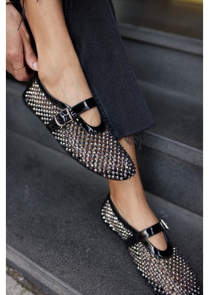 Santos Kadi̇n Si̇yah Rugan Komple Taşli̇ Ayakkabi̇