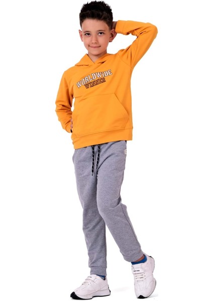Erkek Çocuk Worldwide Winner Nakışlı Kanguru Cepli Kapüşonlu Eşofman Takımı