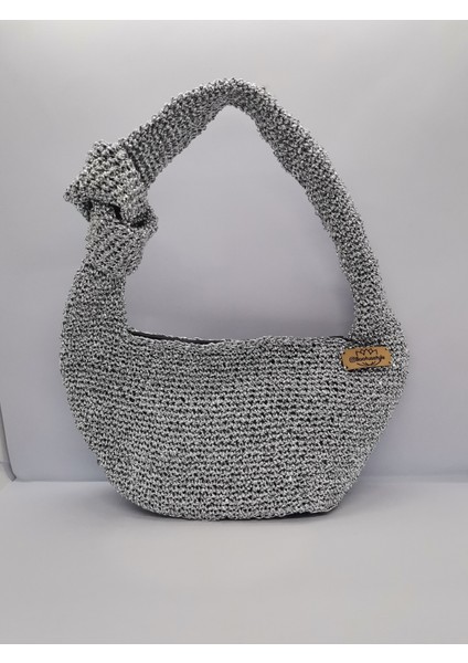 Gümüş Baget Çanta Düğümlü Metalik Ip