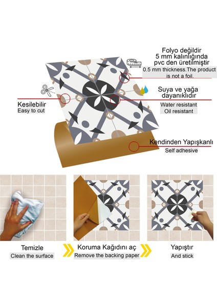 Kendinden Yapışkanlı Fayans Kaplama Palmet Desenli Pvc Karo 30X30 cm (11 Adet) 1 M² modelleri
