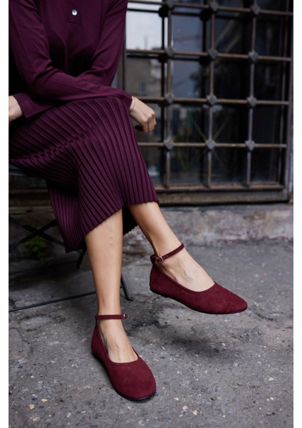 Silva Kadın Kahve Gercek Suet Atkı Detay Babet