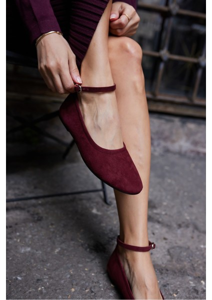 Silva Kadın Kahve Gercek Suet Atkı Detay Babet