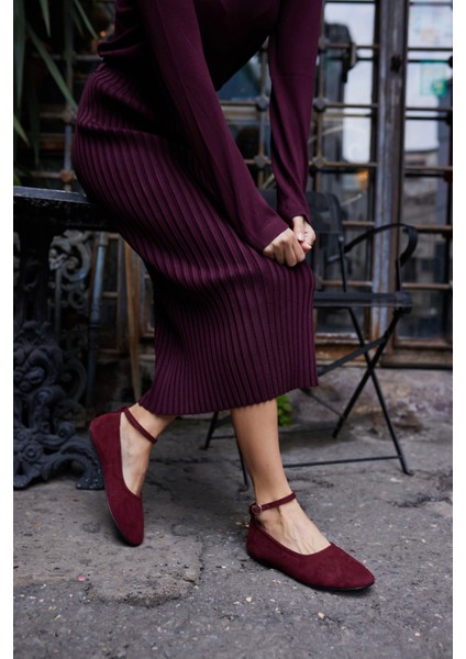 Silva Kadın Kahve Gercek Suet Atkı Detay Babet