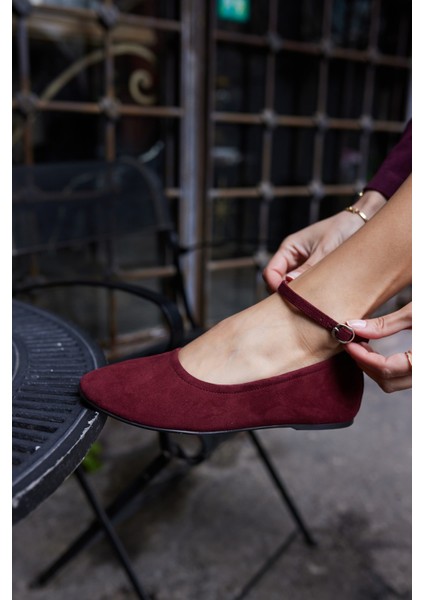 Silva Kadın Kahve Gercek Suet Atkı Detay Babet