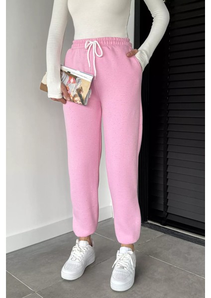 Kadın Bel ve Paça Lastikli Yüksek Bel Taş Işlemeli Şardonlu Eşofman Altı P-00018812