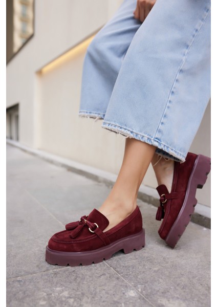 Gray Kadın Kahve Gercek Suet Puskul Detay Eva Taban Loafer Ayakkabi