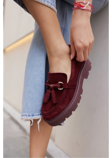 Gray Kadın Kahve Gercek Suet Puskul Detay Eva Taban Loafer Ayakkabi