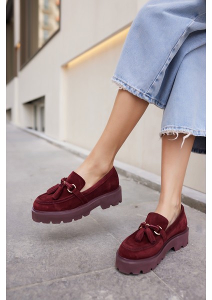 Gray Kadın Kahve Gercek Suet Puskul Detay Eva Taban Loafer Ayakkabi