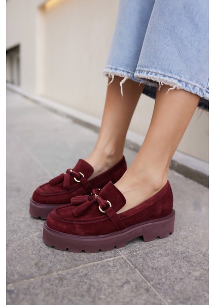 Gray Kadın Kahve Gercek Suet Puskul Detay Eva Taban Loafer Ayakkabi