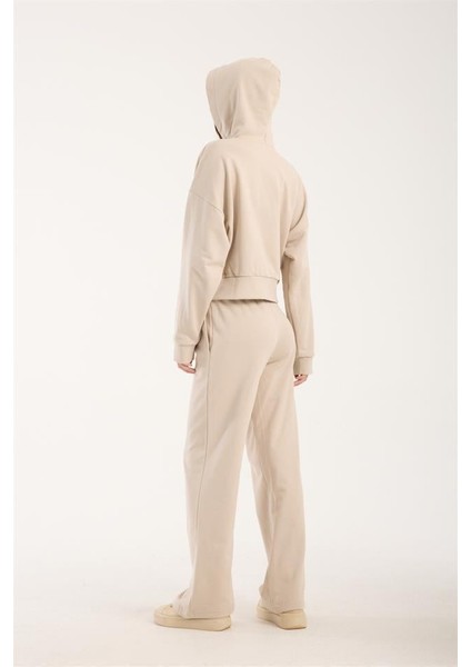 %100 Pamuk Kadın Kapüşonlu Cepli Sweatshirt + Pantolon Takımı (2 Parça) modelleri