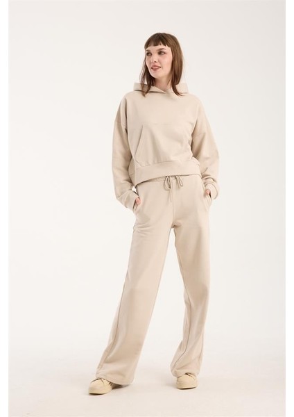 %100 Pamuk Kadın Kapüşonlu Cepli Sweatshirt + Pantolon Takımı (2 Parça) indirimleri
