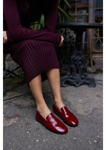 Valenta Kadın Bordo Rugan Gercek Deri Loafer Ayakkabi modelleri