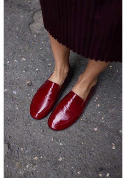 Valenta Kadın Bordo Rugan Gercek Deri Loafer Ayakkabi indirimleri
