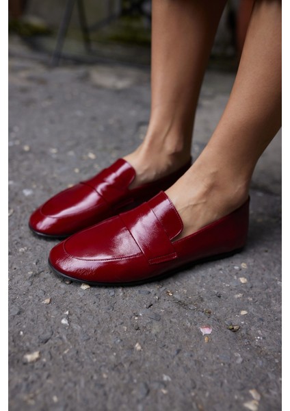 Valenta Kadın Bordo Rugan Gercek Deri Loafer Ayakkabi