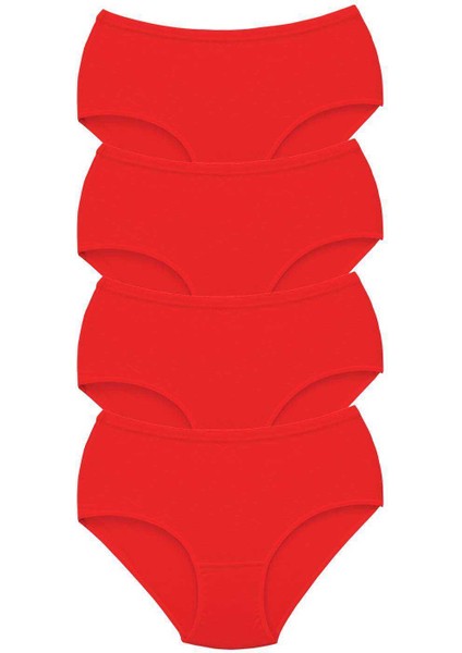 4 Adet Tutku Kadın Yüksek Bel Bato Kalın Lastik Külot Kırmızı