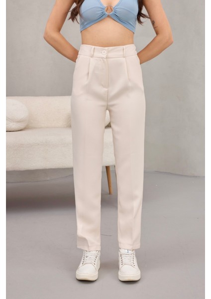 Kadın Yüksek Bel Havuç Model Beli Lastikli Dar Paça Pantolon