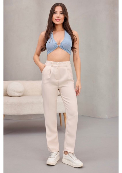 Kadın Yüksek Bel Havuç Model Beli Lastikli Dar Paça Pantolon indirimleri