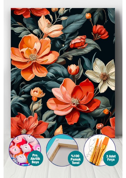 Turuncu Çiçekler Sayılarla Boyama Seti