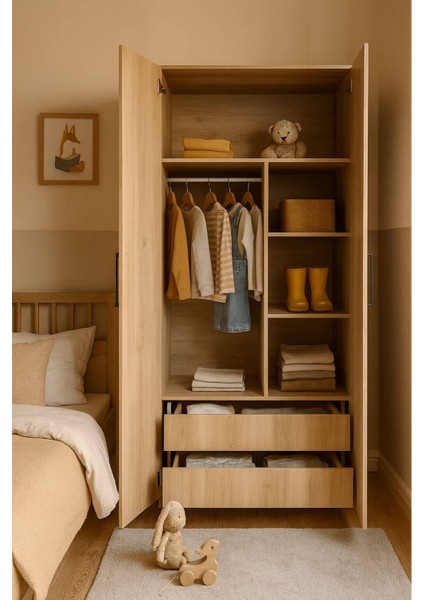 Alin Wood MDF 2 Kapaklı Çekmeceli Genç Odası Dolabı modelleri