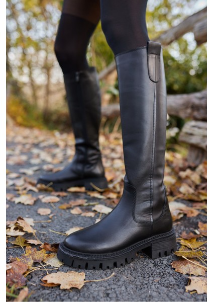 Ferry Kadın Siyah Gercek Deri Çizme