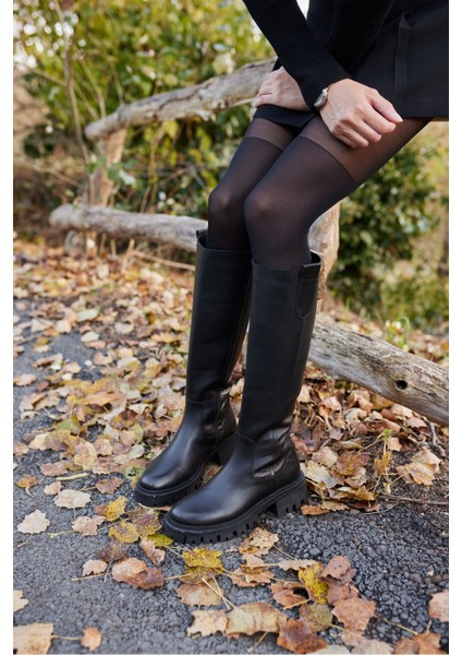Ferry Kadın Siyah Gercek Deri Çizme