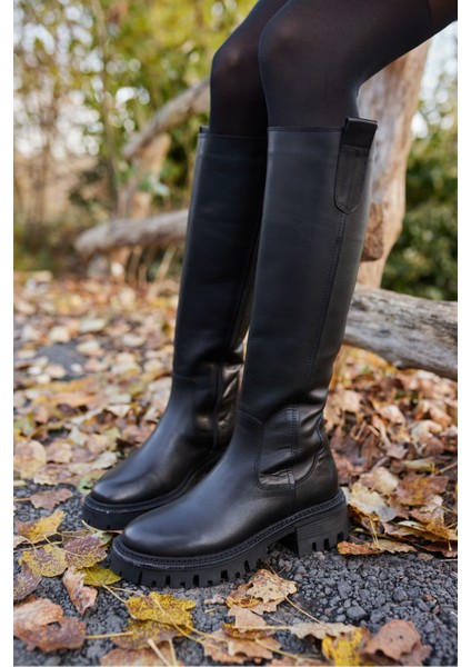 Ferry Kadın Siyah Gercek Deri Çizme