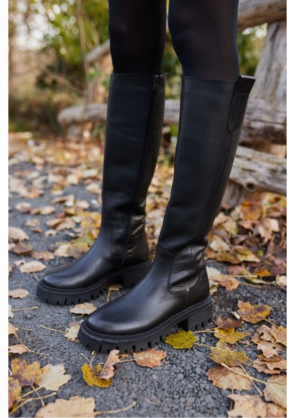 Ferry Kadın Siyah Gercek Deri Çizme