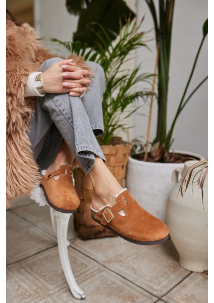 Carius Kadın Kum Gercek Suet Sabo Içi Kurklu Terlık