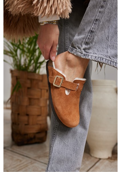 Carius Kadın Kum Gercek Suet Sabo Içi Kurklu Terlık