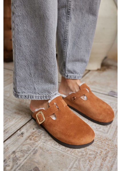 Carius Kadın Kum Gercek Suet Sabo Içi Kurklu Terlık