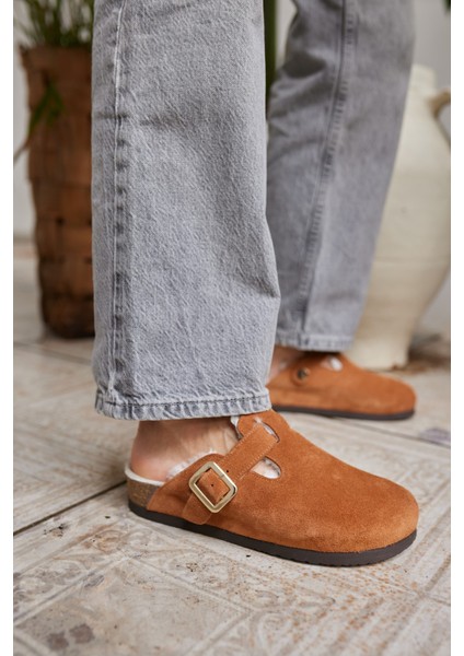 Carius Kadın Kum Gercek Suet Sabo Içi Kurklu Terlık