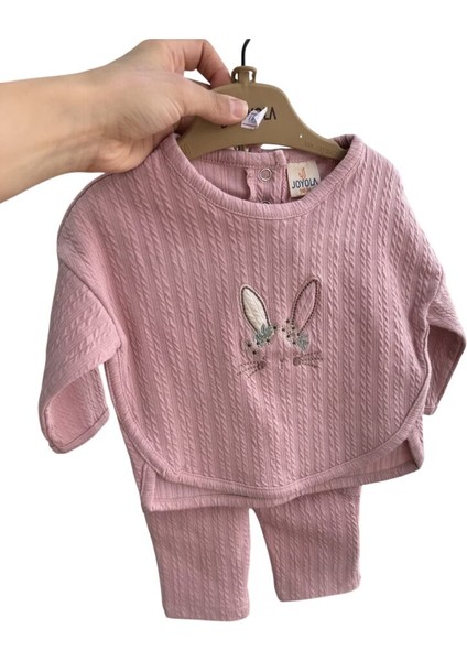 15579 Kız Bebek Tavşan Nakışlı 2'li Takım