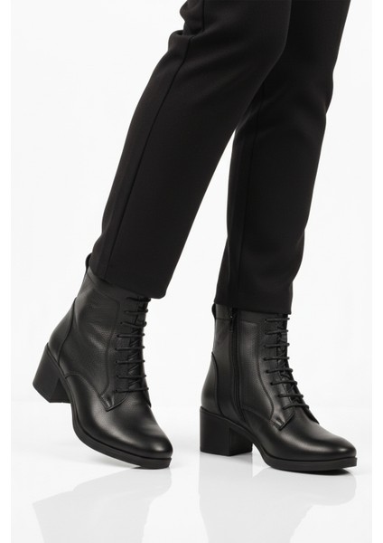 Siyah Hakiki Deri Içi Polarlı Kadın Topuklu Bot 92159-1 Z