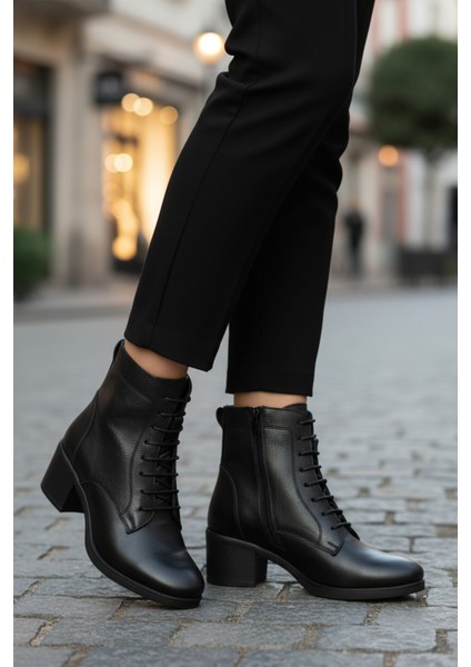 Siyah Hakiki Deri Içi Polarlı Kadın Topuklu Bot 92159-1 Z modelleri