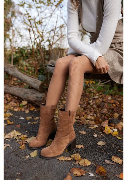 Massi Kadın Nude Gercek Suet Topuklu Bootıe