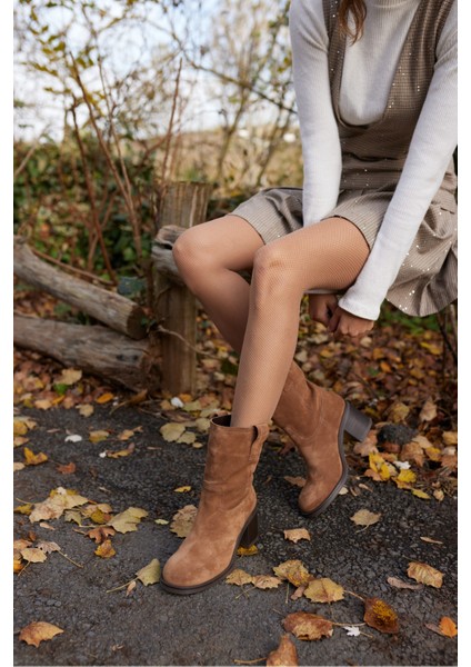 Massi Kadın Nude Gercek Suet Topuklu Bootıe modelleri