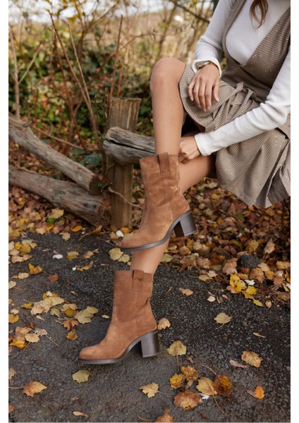 Massi Kadın Nude Gercek Suet Topuklu Bootıe fırsatları