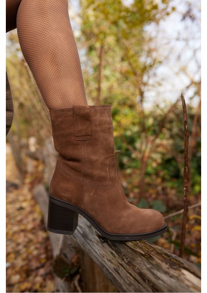 Massi Kadın Nude Gercek Suet Topuklu Bootıe