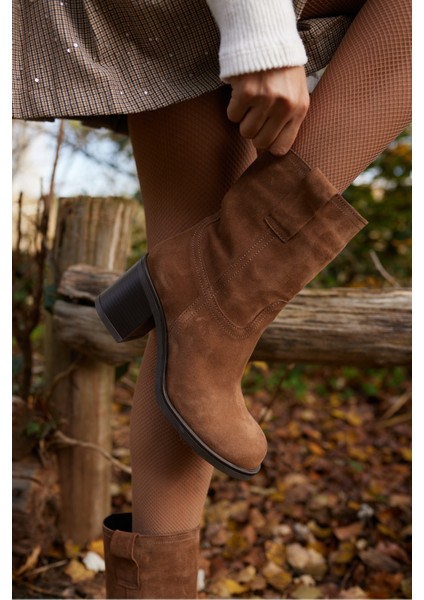 Massi Kadın Nude Gercek Suet Topuklu Bootıe