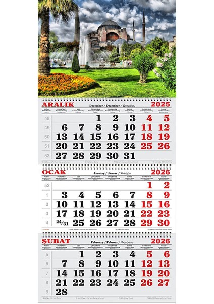 2026 Yılı Gemici Takvimi-Yeşillikler. Havuz ve Ayasofya Camii