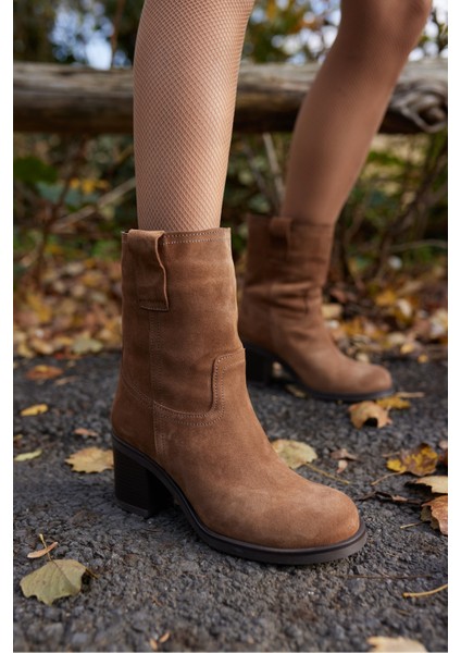 Massi Kadın Nude Gercek Suet Topuklu Bootıe
