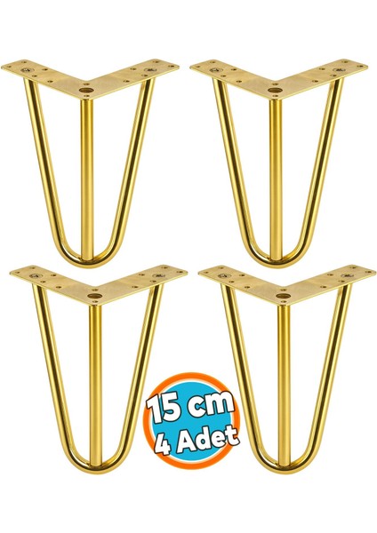 Mobilya Ayak Ayağı Üçgen Modern Tasarım Koltuk Sehpa Masa Tv Ünitesi 15 cm Gold Altın Metal 4 Adet