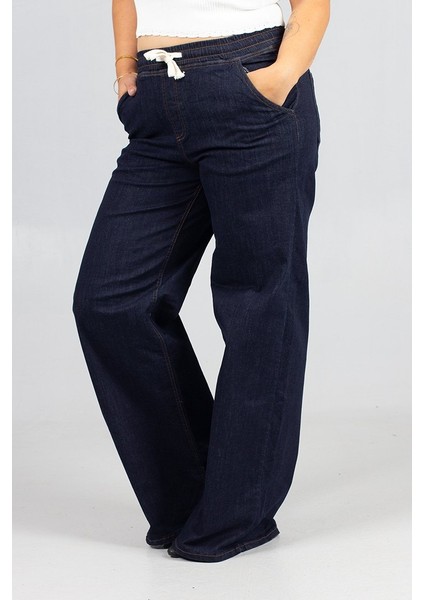 Plazo Büyük Beden Koyu Lacivert Kot Pantolon