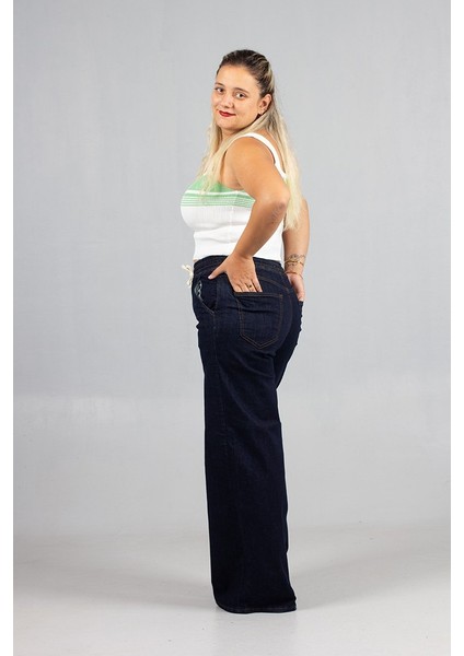 Plazo Büyük Beden Koyu Lacivert Kot Pantolon indirimleri