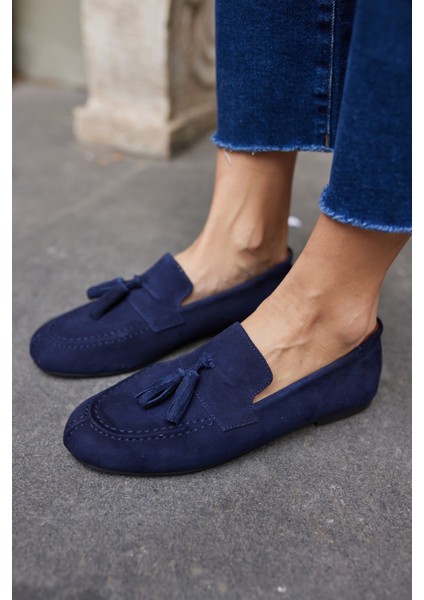 Albares Kadın Lacıvert Gercek Süet Puskullu Loafer