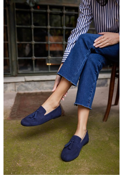 Albares Kadın Lacıvert Gercek Süet Puskullu Loafer indirimleri