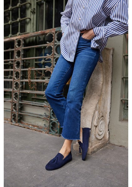 Albares Kadın Lacıvert Gercek Süet Puskullu Loafer