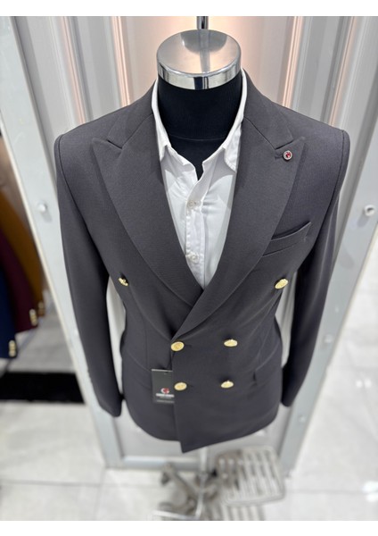 Erkek Kruvaze Slim Fit Blazer Ceket