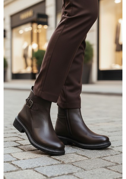 Kahve Hakiki Deri Içi Polarlı Kaymaz Kadın Bot 20913-1 Z modelleri